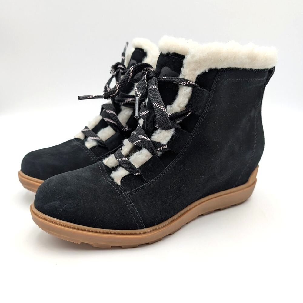 SOREL Evie II Cozy Waterproof Wedge Bootie Women's Black Size US11 EU42
